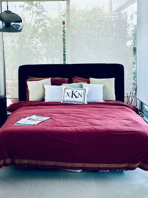 Κρεβάτι IKEA TUFJORD 160×200 με στρώμα και τάβλες, βελούδινη επένδυση