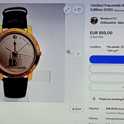 Sonderedition Frauenkirche Dresden wristwatch like new, leather strap