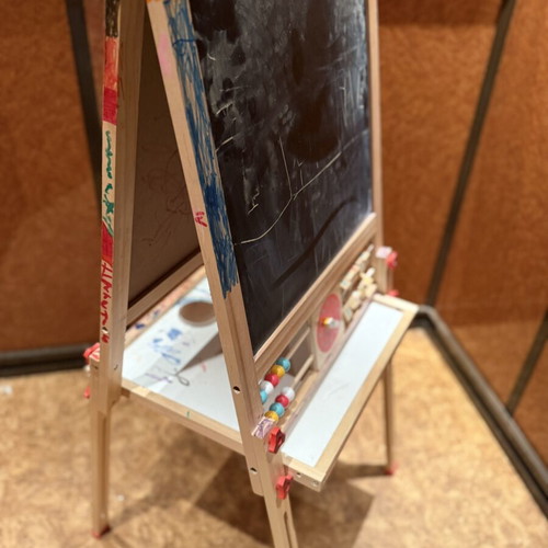 Wooden Double-Sided Kids Drawing Easel used with chalkboard and storage shelf