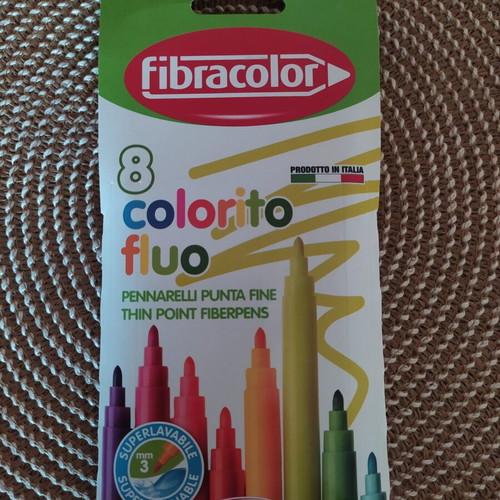 Fibracolor Colorito Fluo Markers Set of 8, New, 3mm Tip