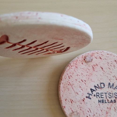 Retsis Bros Hellas Handmade Ceramic Coasters Set of 2 with Fishbone Design