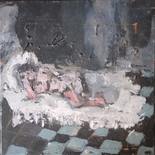 Oil painting used with nude theme by Eleni Bilia 29.5x29.5