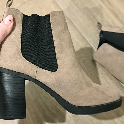 Beige Suede Ankle Boots with Square Heel Like New