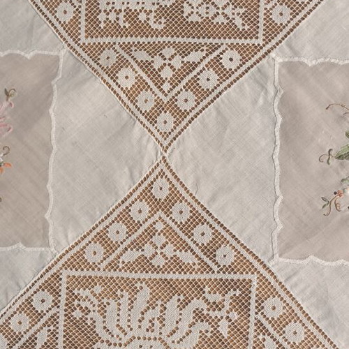 Vintage 1980s embroidered tablecloth used, fabric for upcycling