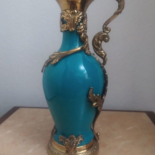 Italian antique pitcher like new, Buton Milano, turquoise crystal