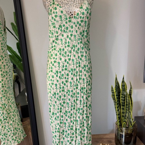 Zara satin midi dress with cream green flowers like new, size M