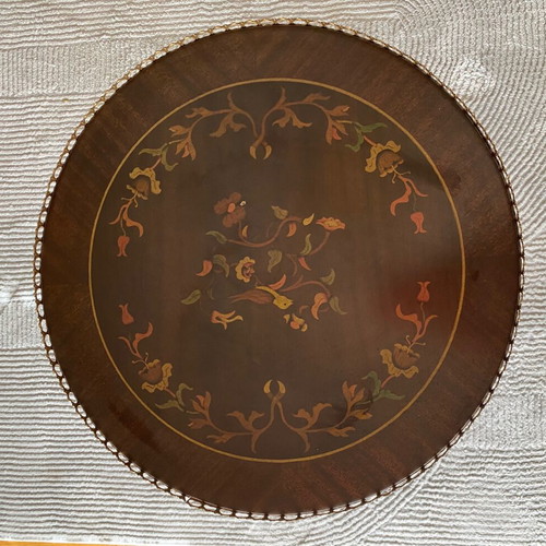 Louis Kenz round coffee tables used, marquetry, set of 2