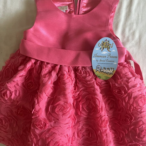 American Princess sleeveless baby dress with 3D flowers and belt