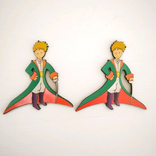 Little Prince wooden earrings new, multicolored