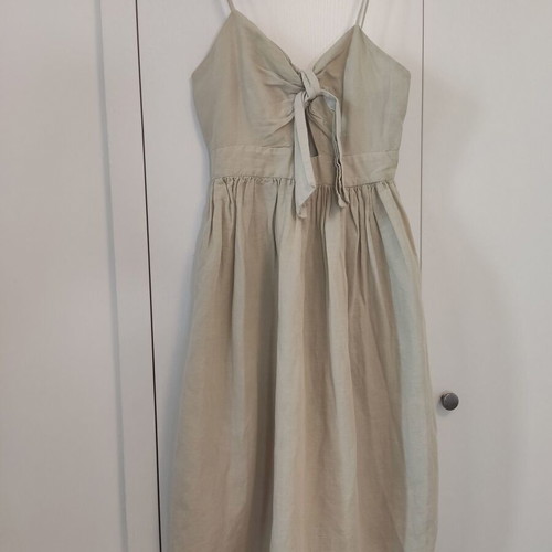 Zara cotton midi dress with front tie bow, beige, XS