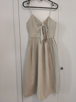 Zara cotton midi dress with front tie bow, beige, XS