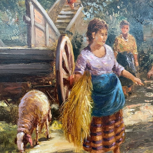 Oil painting by Italian artist like new with gold handmade frame