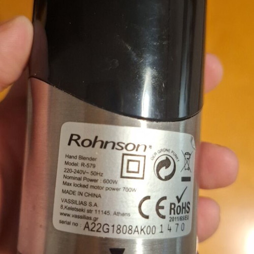 Rohnson R-579 Hand Blender like new, 700w, 3 attachments