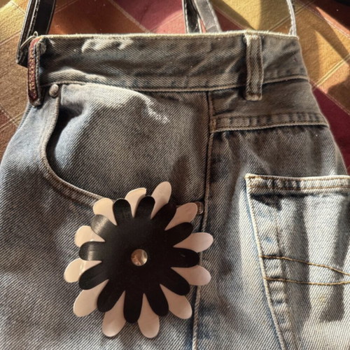 Denim handbag with flower motif