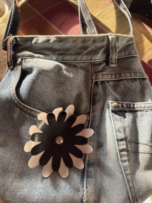 Denim handbag with flower motif