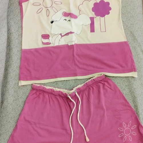 Mystico women's summer pajamas set L like new, pink and beige