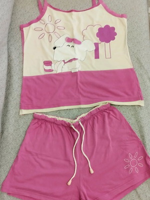 Mystico women's summer pajamas set L like new, pink and beige