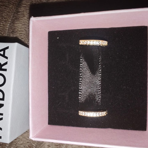 Pandora hoop earrings with pavé stones and side hearts, gold tone