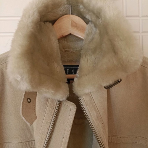Suede leather jacket used, beige, size XL