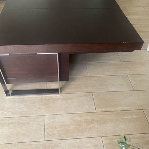 Coffee table wenge color, oak, used, with sliding top and drawers