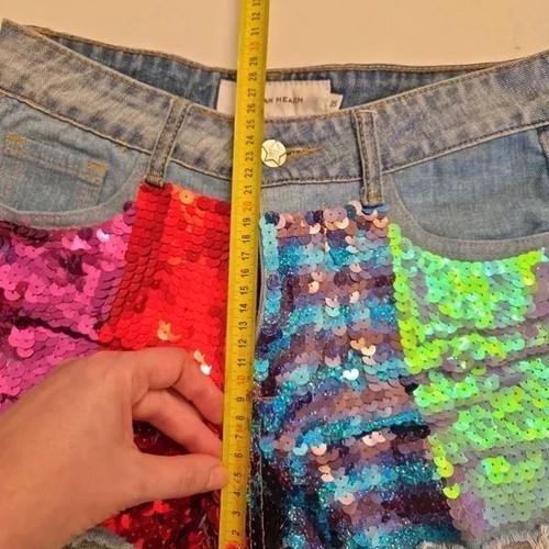 Silvian Heach Sequin Denim Shorts like new, W25, colorful festival style