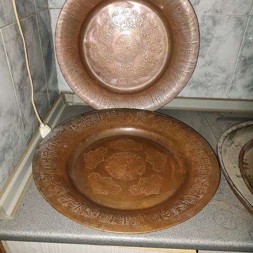 Copper trays used, pack of 16 handmade, oriental and Ottoman