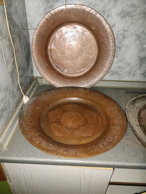 Медни тави употребявани, комплект от 16 ръчно изработени, ориенталски и османски