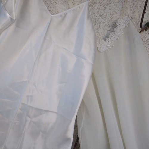 Two white nightgowns, satin and tulle with lace