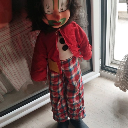 Vintage large clown doll used, 60 cm tall, 1960s