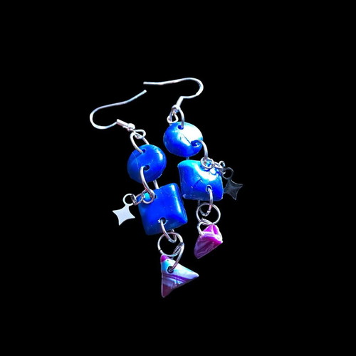 Handmade earrings from recycled plastic new, blue and purple