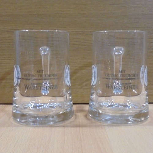 Warsteiner beer set of two used promotional glass mugs 0.5l