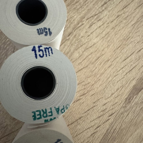 Cash register rolls new, 27 pieces 25m and 7 pieces 15m, 57x50