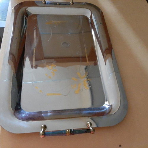 Stainless steel tray used with gold accents 45×30cm