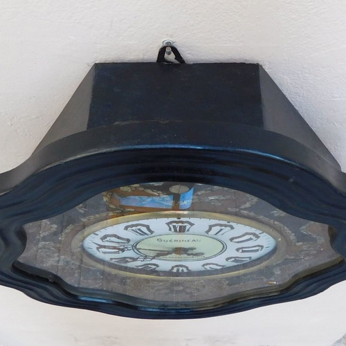 Wooden wall clock French "Oeil de Boeuf" about 130 years old