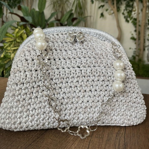 Handmade Silver Knitted Bag new with Pearls