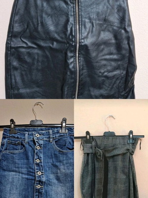 Set of 3 used mini skirts XS, plaid, denim and leatherette