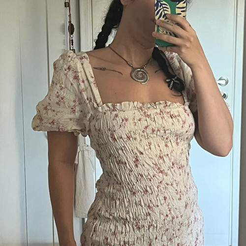 Neo Noir Floral Smocked Dress Like New, 100% Cotton, White, Size M