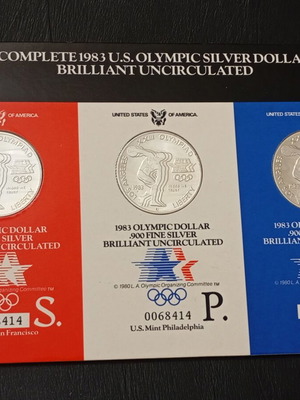Complete 1983 U.S. Olympic Silver Dollar Set, brilliant uncirculated