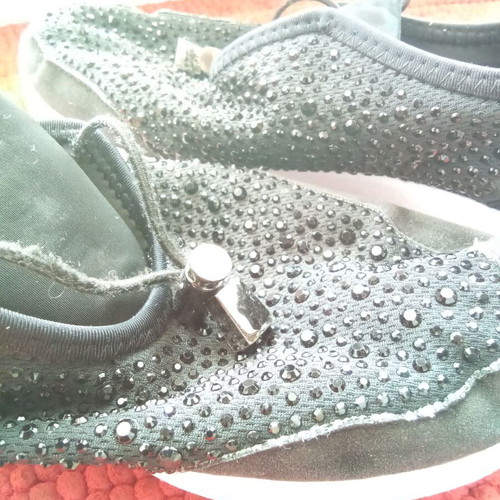 Fred women's black sneakers with rhinestones and white sole