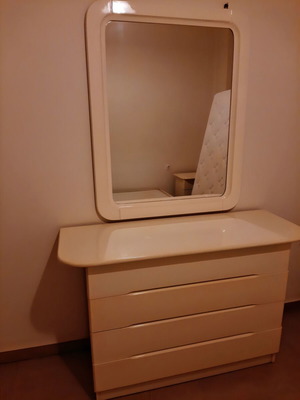Bedroom furniture set white used, double bed without mattress, dresser with mirror, 2 nightstands