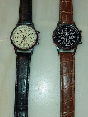Pack of 2 wristwatches, brown and black, unisex
