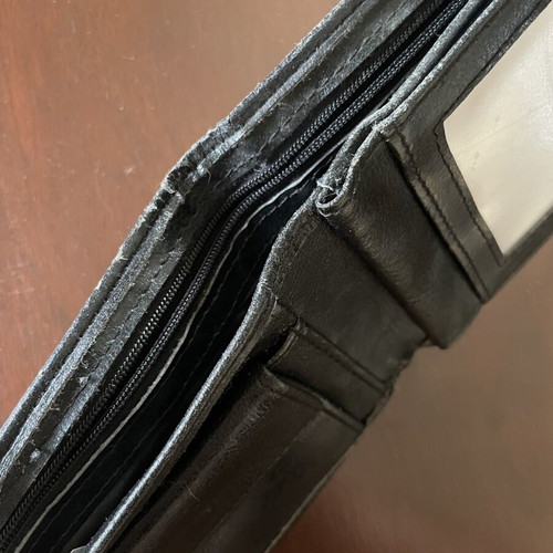 Angel Collection black leather men's bifold wallet, vintage