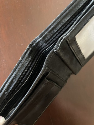 Angel Collection black leather men's bifold wallet, vintage