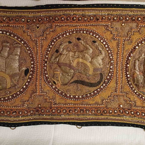 Indian hand-embroidered panel with elephants and horse, like new