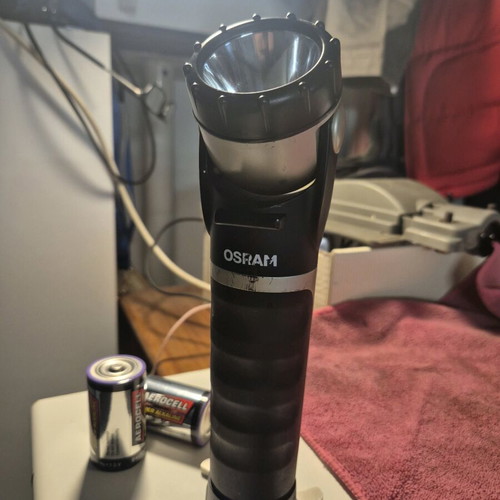 Osram professional flashlight used with magnetic base, tripod and adjustable head