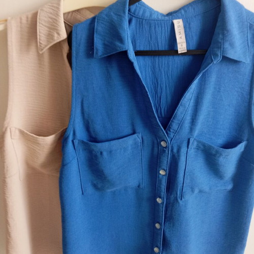Amisu shirts, beige and blue, size S
