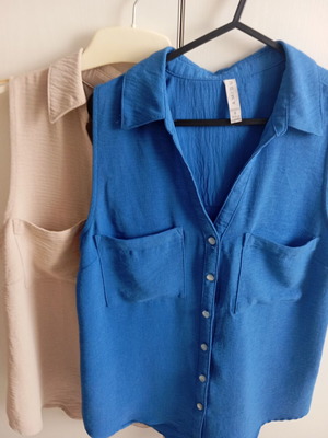 Amisu shirts, beige and blue, size S