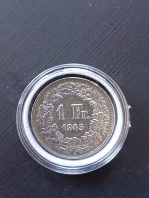 Silver Swiss 1 Franc Coin 1945 like new