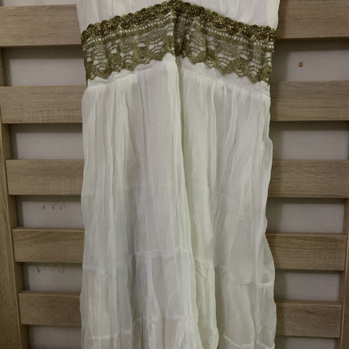 Ancient Greek style dress white with gold embroidered details