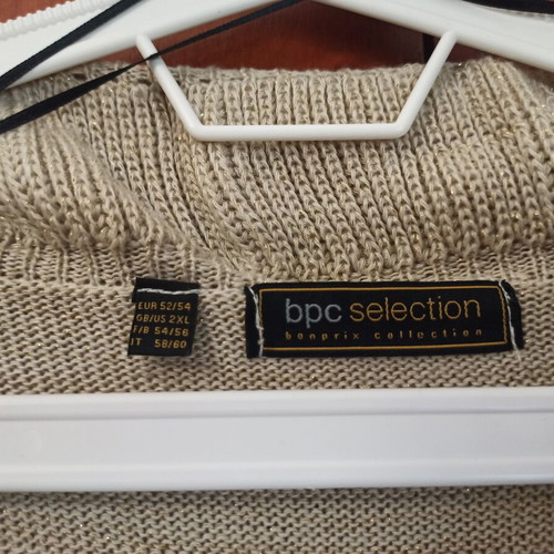 Beige sweater with gold glitter details like new, size 52/54